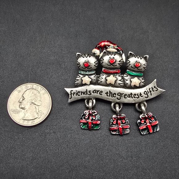 AJMC Christmas Cat Brooch for Friend Friends Are Greatest Gift Holiday Jewelry - Picture 5 of 6